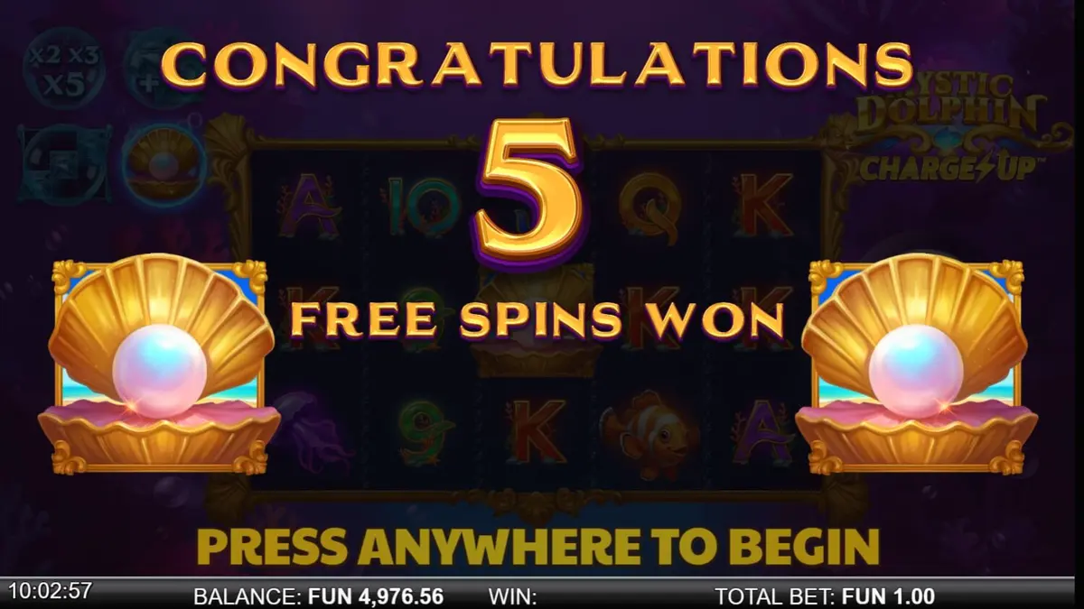Interface do slot Mystic Dolphin Charge Up com tema oceânico